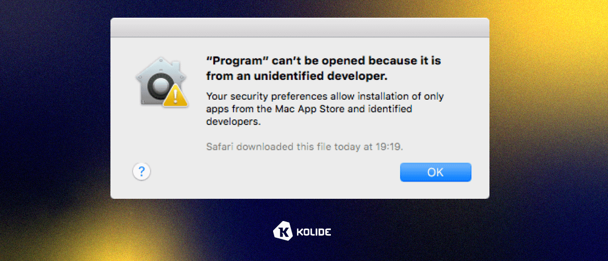 A screenshot of the a Gatekeeper notification for an app called Program.