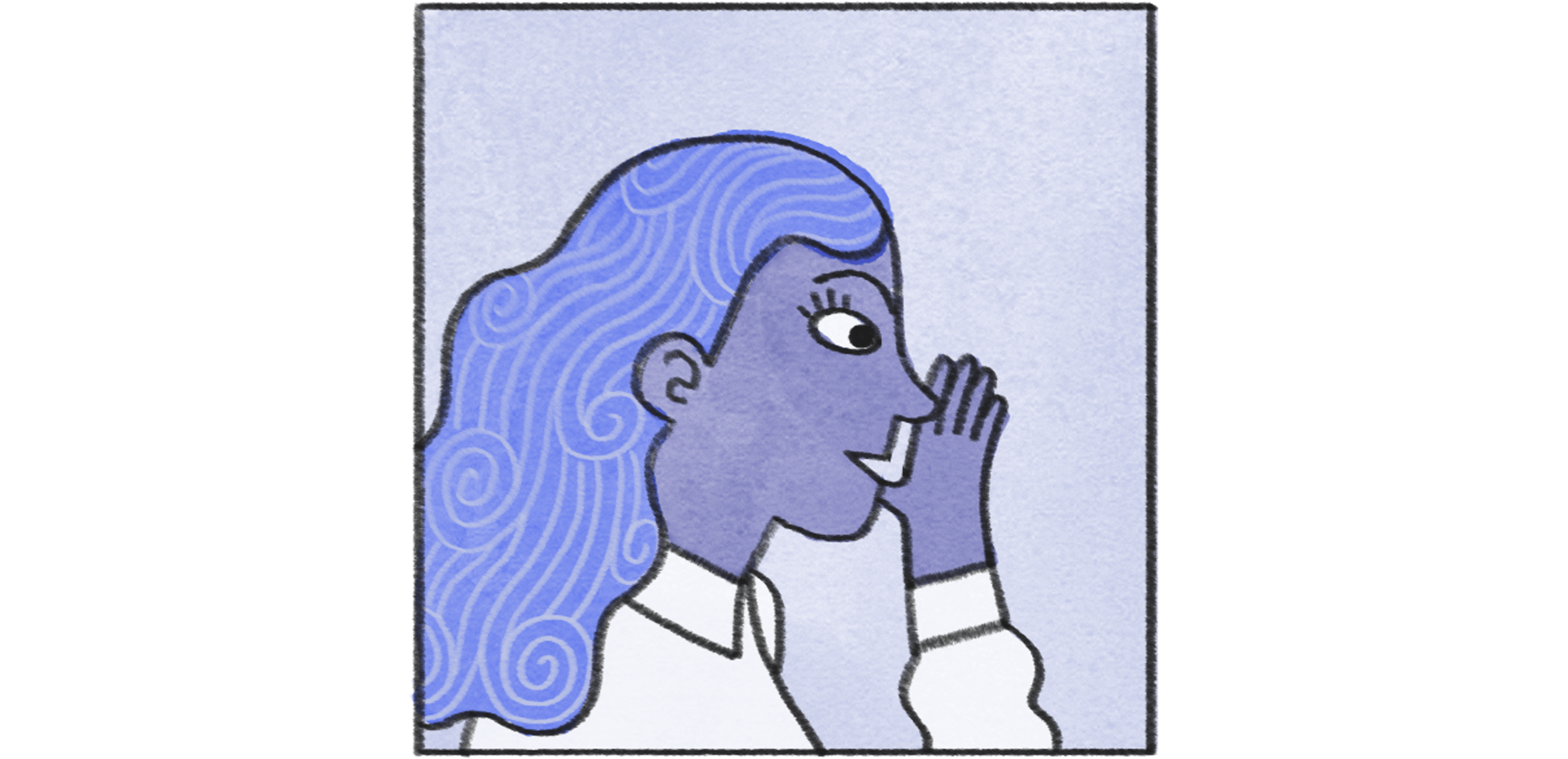 A cutout portion of the cover of the blog showing  a woman holding up a hand next to her mouth to whisper.