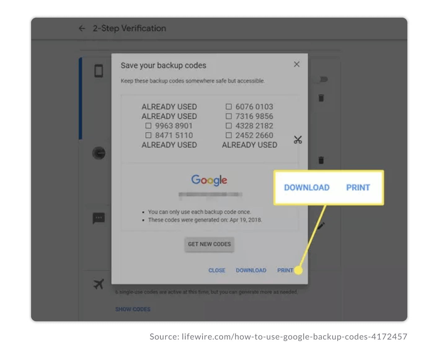 google backup codes lost