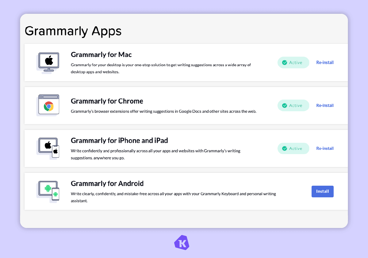 A graphic that displays Grammarly's apps.