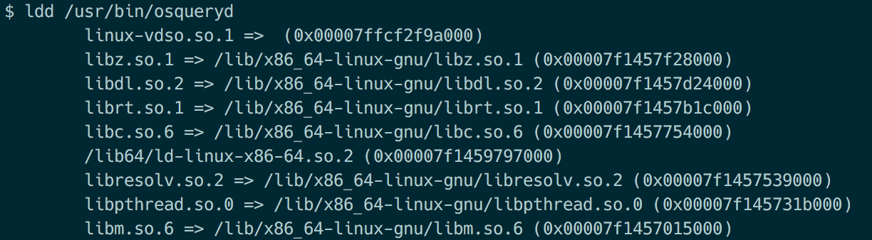 Shared library dependencies for osqueryd on Linux
