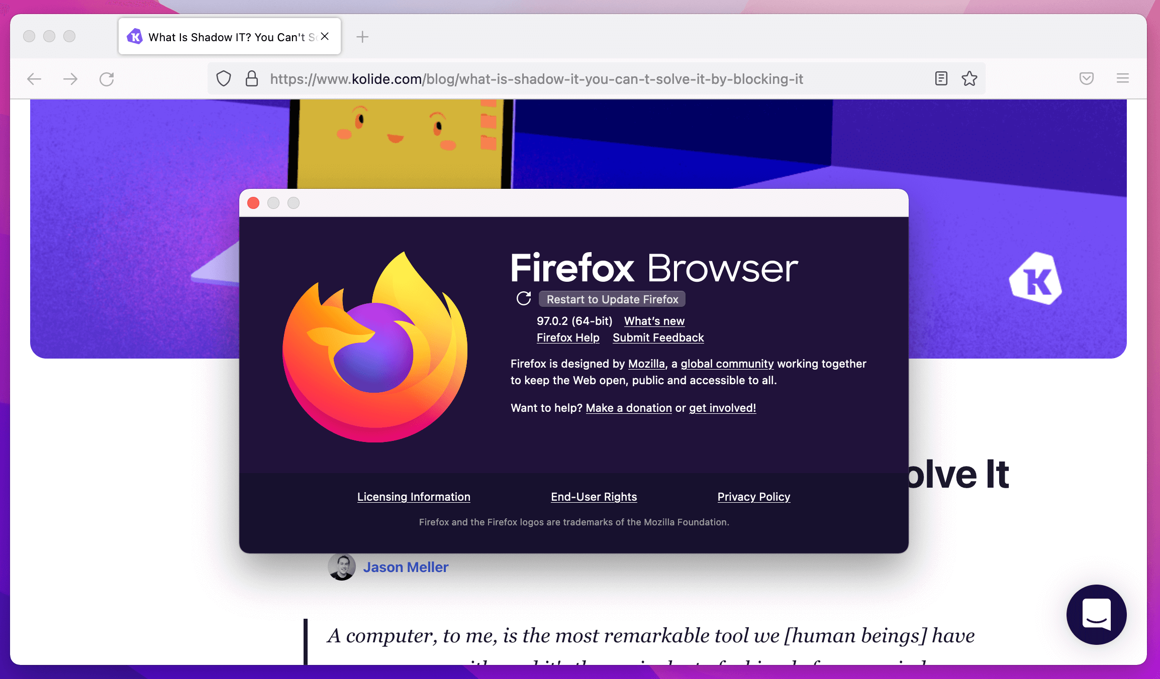 A screenshot of the "Firefox browser on macOS 