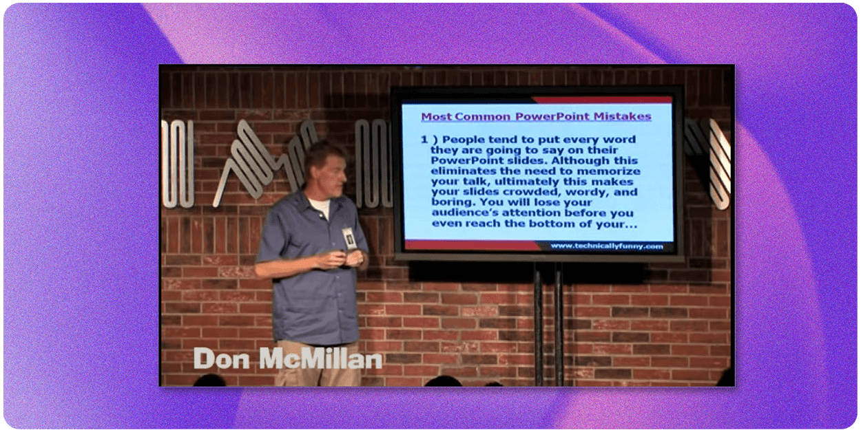 A screenshot from Don McMillan's Video: Life after Death of Powerpoint
