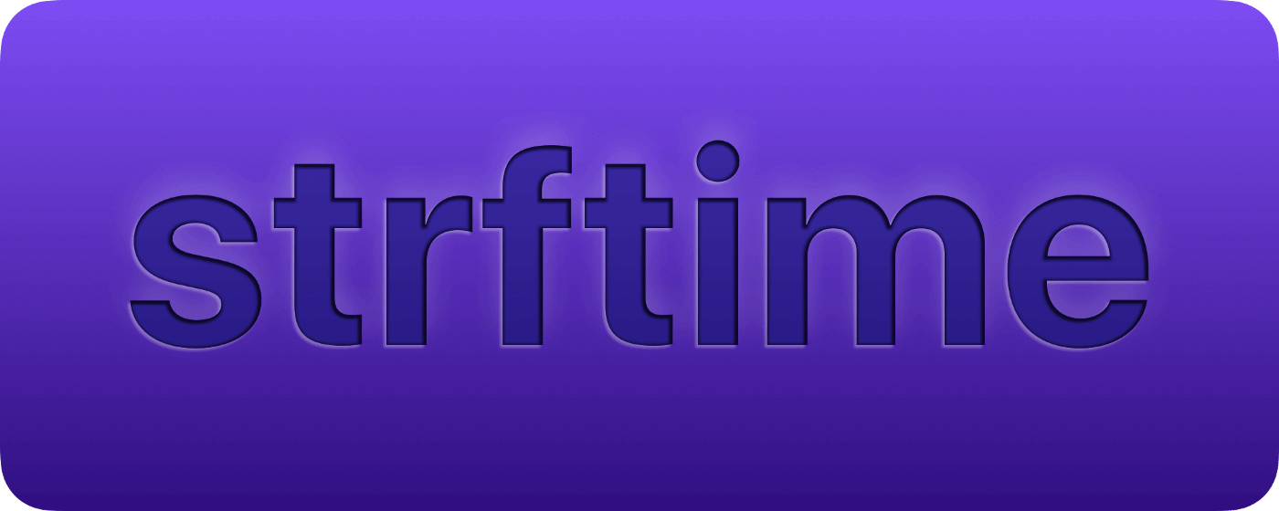 A stylized picture showing the embossed letters "strftime" on a purple gradient background