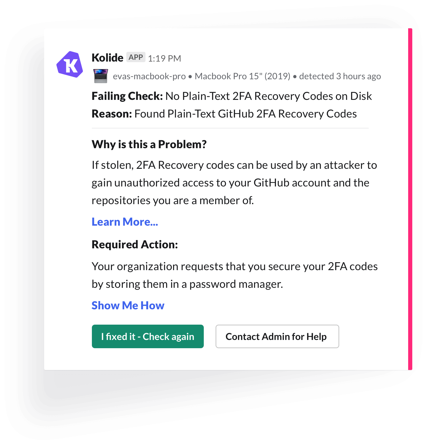 A preview of the Kolide Slack app.