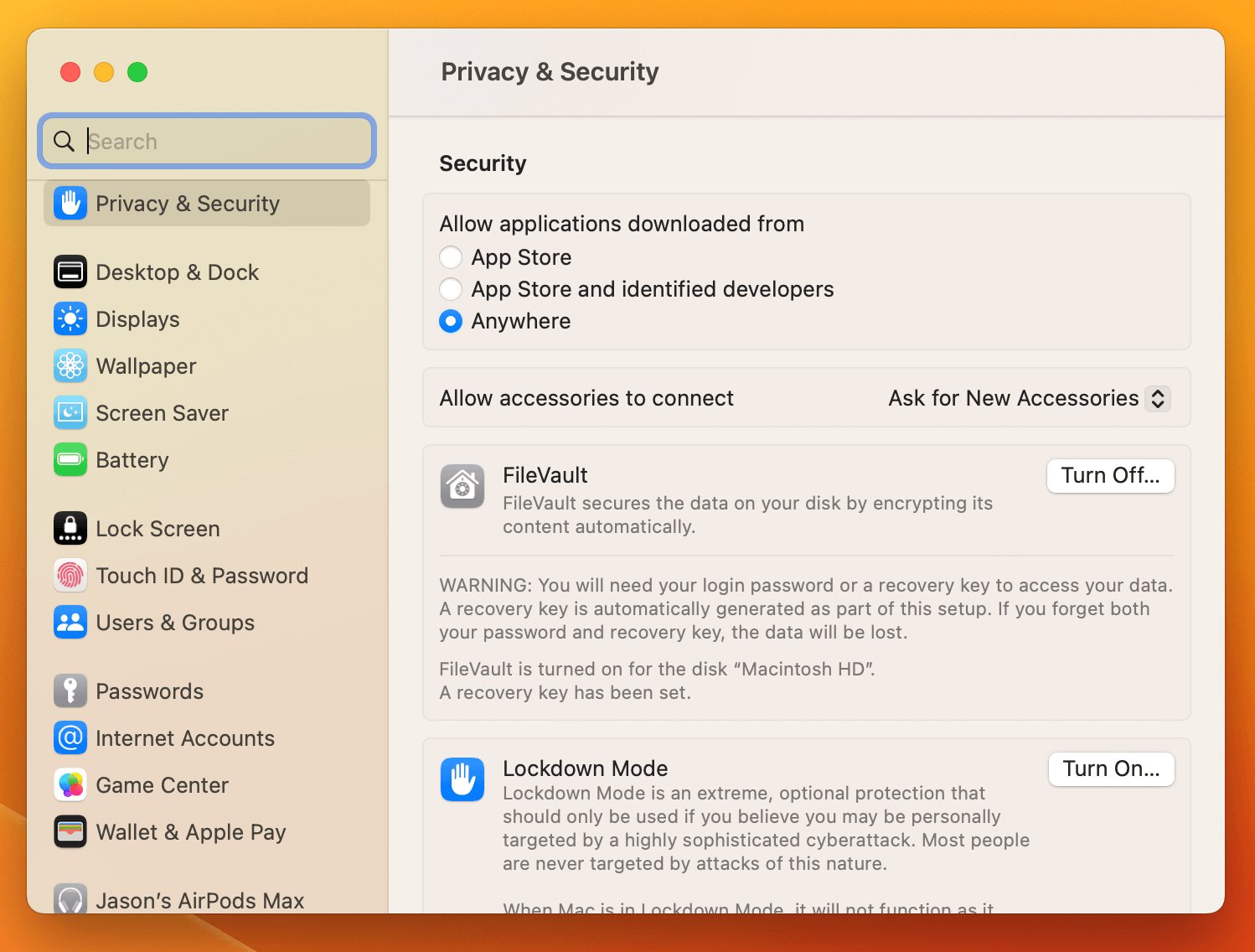 A screenshot of macOS Ventura Gatekeeper Settings